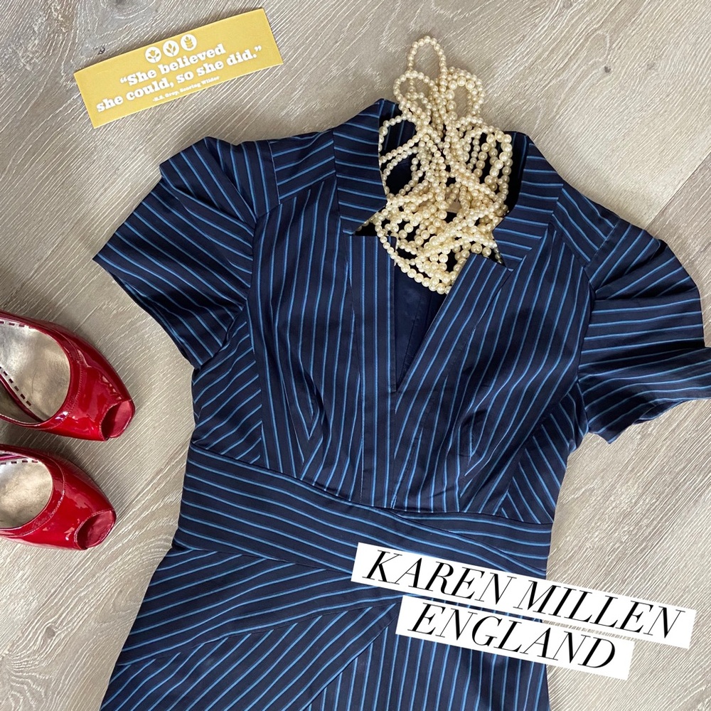 KAREN MILLEN ENGLAD Black/Blue Pencil Dress size4